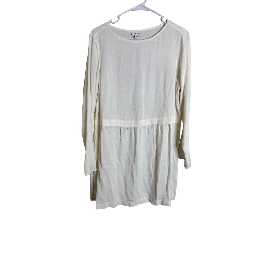 J Jill Blouse Womens Small White‎ Rayon Lined Long Sleeve Tunic Top Solid